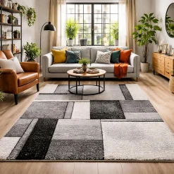 Unamourdetapis Tapis salon et chambre tissé motif géométrique LYN8 GEOME, Gris, noir* Tapis Pour Chambre