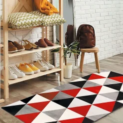 New The Deco Factory Tapis salon toucher laineux motif triangles rouge 80x150