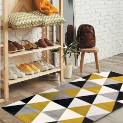 New The Deco Factory Tapis salon toucher laineux motif triangles jaune 80x150