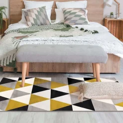 New The Deco Factory Tapis salon toucher laineux motif triangles jaune 80x150