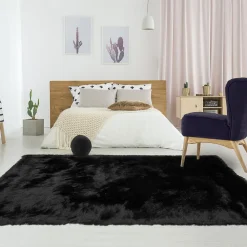 Unamourdetapis Tapis shaggy fait main motif uni SG FIN, noir* Tapis Intérieur|Tapis Pour Salon