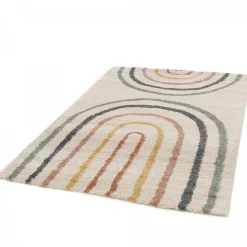 Best Unamourdetapis Tapis shaggy tissé motif géométrique AURORA 4, bleu, beige, jaune