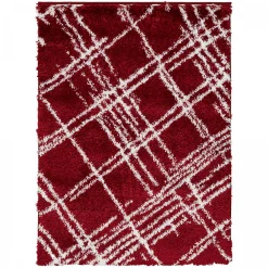 Unamourdetapis Tapis shaggy tissé motif géométrique EMBER 1, rouge, blanc* Tapis Pour Chambre