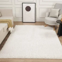 Clearance Unamourdetapis Tapis shaggy tissé motif uni LYN4 UNILA, crème