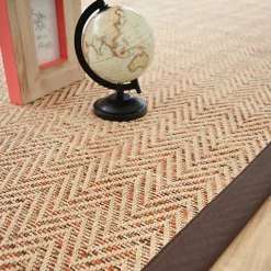 Clearance Décoweb Tapis tissé plat - Java Chevron nature - Ganse coton marron - 140 x 200 cm