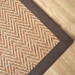 Clearance Décoweb Tapis tissé plat - Java Chevron nature - Ganse coton marron - 140 x 200 cm