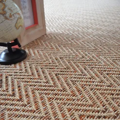 Clearance Décoweb Tapis tissé plat - Java Chevron nature - Ganse coton marron - 140 x 200 cm