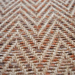 Clearance Décoweb Tapis tissé plat - Java Chevron nature - Ganse coton marron - 140 x 200 cm