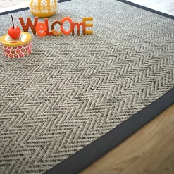 Best Décoweb Tapis tissé plat - Java Chevron silver - Ganse coton noir - 120 x 170 cm