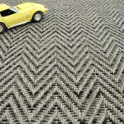 Best Décoweb Tapis tissé plat - Java Chevron silver - Ganse coton noir - 120 x 170 cm