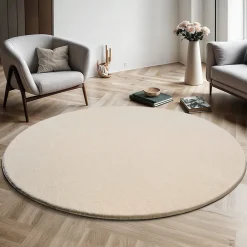 The Carpet Tapis uni antidérapant lavable Beige - 200 cm Ronde - RELAX* Tapis Intérieur|Tapis Pour Chambre