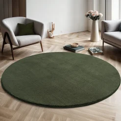 The Carpet Tapis uni antidérapant lavable Forêt - 200 cm Ronde - RELAX* Tapis Intérieur
