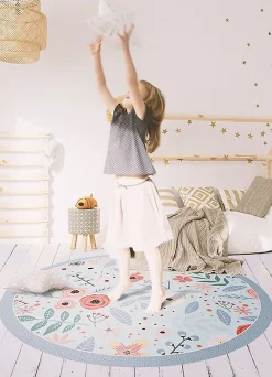 Tulup Tapis vinyl rond pour la salle à manger fi100 cm Facile d'entretien Fleurs des prés* Tapis Pour Cuisine