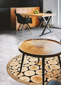 Discount Tulup Tapis vinyl rond pour le salon fi100 cm Facile d'entretien Coupe transversale du tronc
