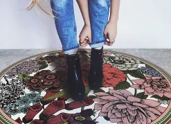 Tulup Tapis vinyle rond fi50 cm Idéal pour le salon Fleurs variées