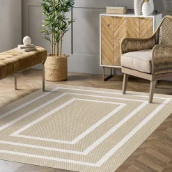 Storesdeco Tapis vinyle tressé Premium de Haute Qualité Tapis de chambre Lavable antidérapant et résistant Rectangles blancs 60x90 cm* Tapis Pour Chambre
