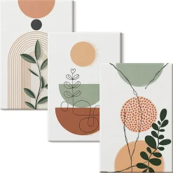Wallfluent Trio de Tableaux Décoratifs 40x60 cm Formes Végétales Abstraites Bords Imprimés Finition Parfaite Prêt à Poser* Tableau Déco