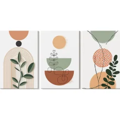 Wallfluent Trio de Tableaux Décoratifs 40x60 cm Formes Végétales Abstraites Bords Imprimés Finition Parfaite Prêt à Poser* Tableau Déco