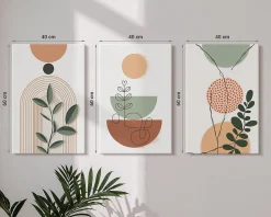 Wallfluent Trio de Tableaux Décoratifs 40x60 cm Formes Végétales Abstraites Bords Imprimés Finition Parfaite Prêt à Poser* Tableau Déco