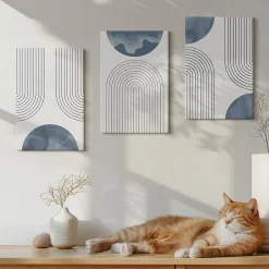 Wallfluent Trio de Tableaux Décoratifs 20x30 cm Motifs Bleus Abstraits Bords Imprimés Remplissage Niche Prêt à Poser* Tableau Déco