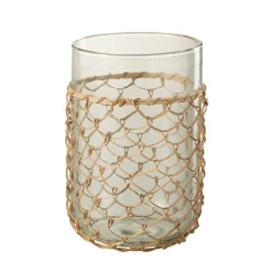 Sale J-Line Vase avec filet rotin en verre transparent 14x14x21 cm