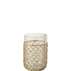 Sale J-Line Vase avec filet rotin en verre transparent 14x14x21 cm