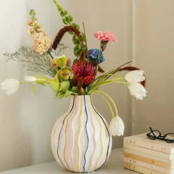 Sale Ornami Vase blanc en céramique lignes colorées 19cm