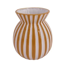 Ornami Vase en céramique à rayures texturées jaune et blanc Ø16,5 x H.19 cm* Vase Décoratif