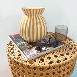 Ornami Vase en céramique à rayures texturées jaune et blanc Ø16,5 x H.19 cm* Vase Décoratif