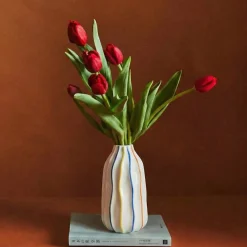 Clearance Ornami Vase en céramique blanches lignes colorées 17cm