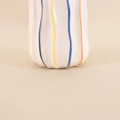 Clearance Ornami Vase en céramique blanches lignes colorées 17cm