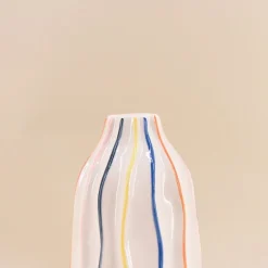 Clearance Ornami Vase en céramique blanches lignes colorées 17cm