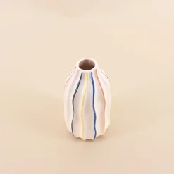 Clearance Ornami Vase en céramique blanches lignes colorées 17cm