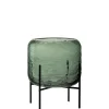 Clearance J-Line Vase irrégulier sur pied métal en verre vert 20x20x25 cm