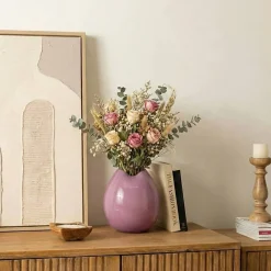 Decostars Vase ondulé en verre opaque rose 22cm* Vase Décoratif