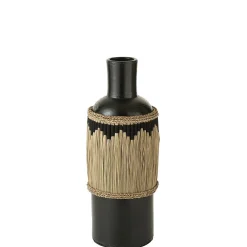 Best J-Line Vase poterie noir motifs terracotta/herbes 28x28x75 cm
