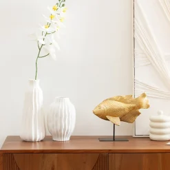 Sale Atmosphera Créateur D'Intérieur Vase strié Fernan céramique blanc H30cm - Atmosphera