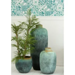 Clearance J-Line Vase vintage en céramique bleu 33.5x33.5x50.5 cm