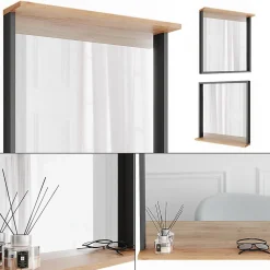Vicco miroir mural Anthracite/chêne doré 57x60cm avec miroir