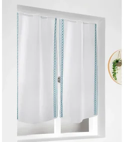 Linder Vitrages Passe-tringles à la paire Brodés "PIERROT" - 58x120cm - Turquoise* Accessoire De Store