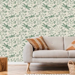 Sale Muralo Vlieseline Papier Peint Photo LIBELLULE Fleurs Feuilles Pour Chambre