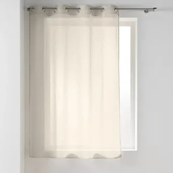 Discount Douceur D'Intérieur Voilage à œillets petite hauteur 140 x 180 cm Voile tissé Carlin Beige