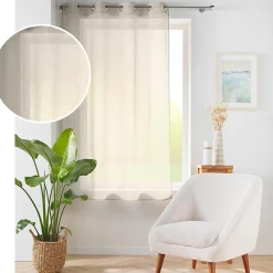 Discount Douceur D'Intérieur Voilage à œillets petite hauteur 140 x 180 cm Voile tissé Carlin Beige