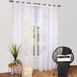 Outlet Dylrev Voilage à œillets étamine broderie papillons blanc L.240 x l.140cm