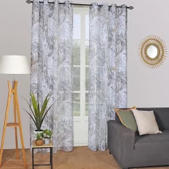 Online Dylrev Voilage à œillets étamine broderie feuillage vert kaki L.240 x l.140cm