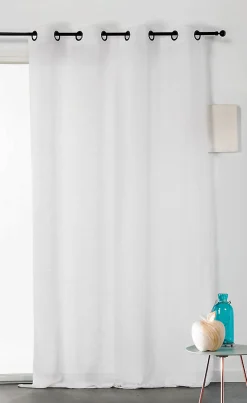 Voilage blanc à oeillets l.140 x H.240 cm en lin et polyester, Véronica* Voilage