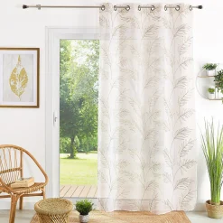 Best Home Maison Voilage brodé motif feuilles (140x240 cm - Sable)