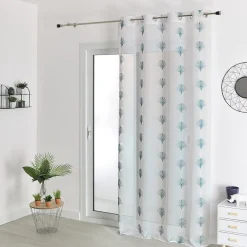 Online Home Maison Voilage brodé éventail avec œillets (140x240 cm - Bleu Paon)