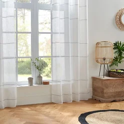 Outlet Atmosphera Voilage tissé lignes horizontales "Indi" 140 x 240 cm - Blanc
