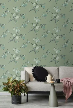 Walls4You papier peint fleurs vert grisé - 53 cm x 10.05 m - 935337* Papier Peint Fleuri